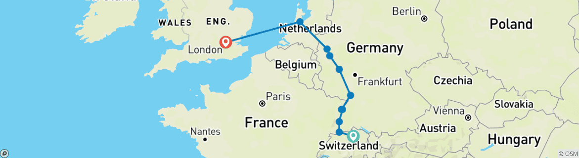 Image d'une carte montrant l'itinéraire du circuit