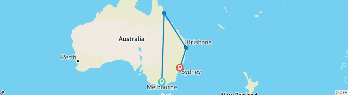 Image of a map showing the route of the tour
