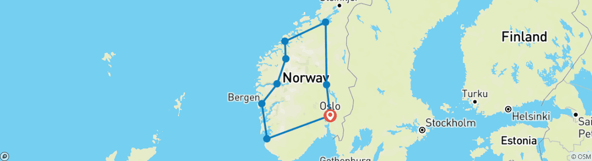 Image of a map showing the route of the tour