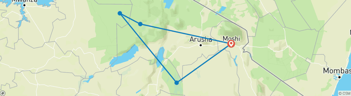 Image of a map showing the route of the tour