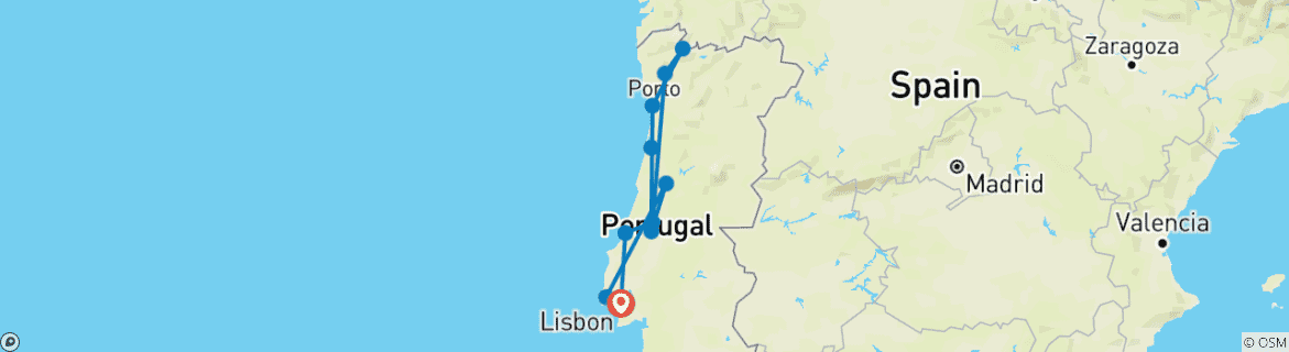 Image of a map showing the route of the tour