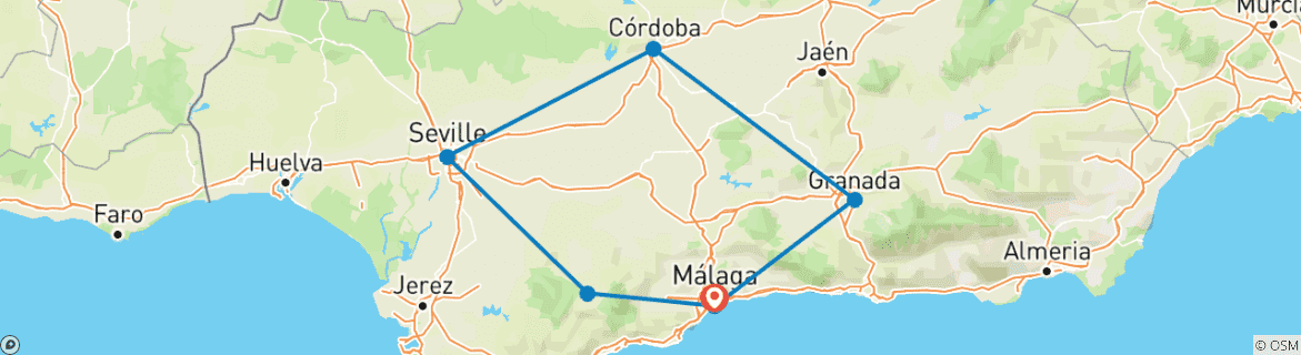 Image of a map showing the route of the tour
