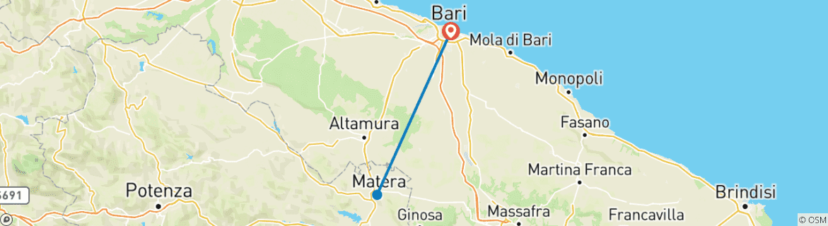 Image of a map showing the route of the tour