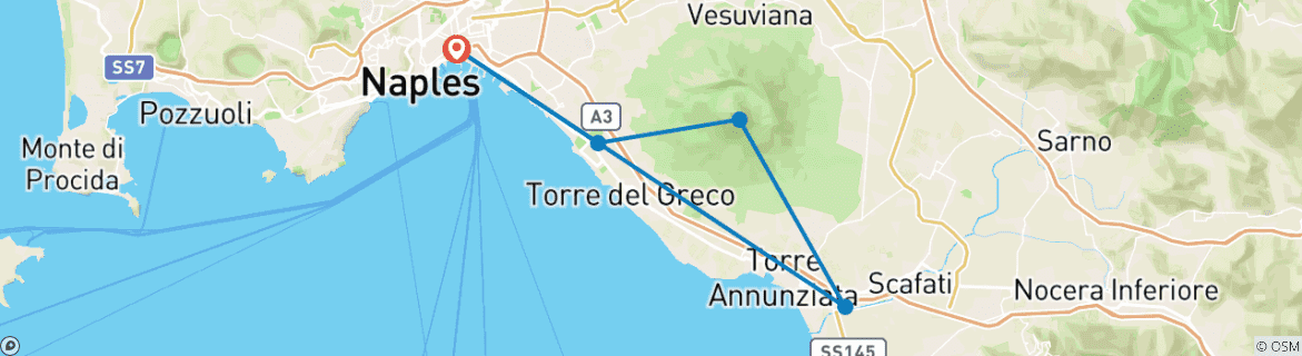 Image of a map showing the route of the tour