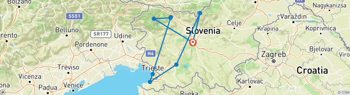 Image d'une carte montrant l'itinéraire du circuit