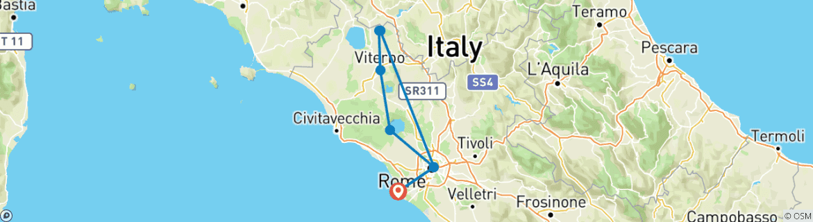 Image of a map showing the route of the tour
