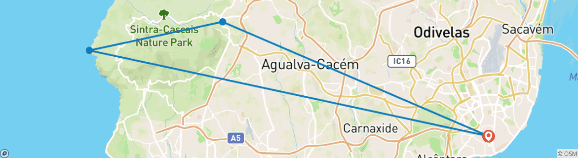 Image of a map showing the route of the tour