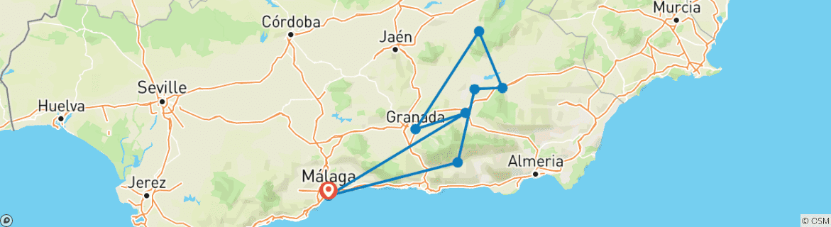 Image of a map showing the route of the tour