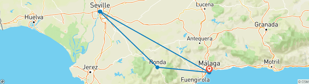 Image of a map showing the route of the tour