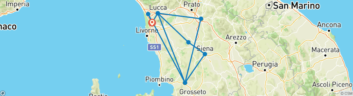 Image d'une carte montrant l'itinéraire du circuit
