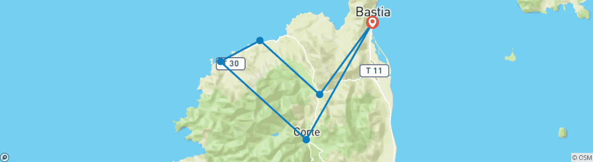 Image d'une carte montrant l'itinéraire du circuit