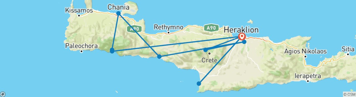 Image of a map showing the route of the tour