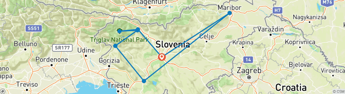 Image d'une carte montrant l'itinéraire du circuit