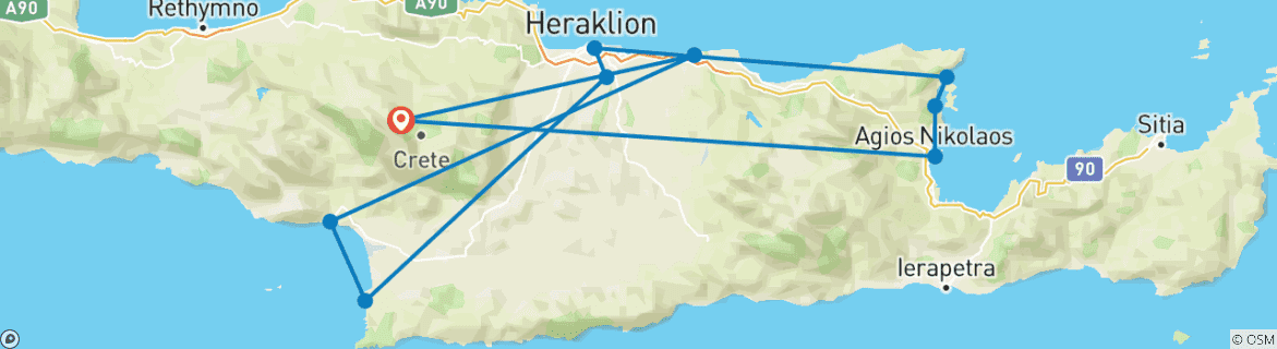 Image of a map showing the route of the tour