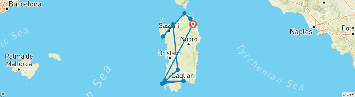 Image of a map showing the route of the tour