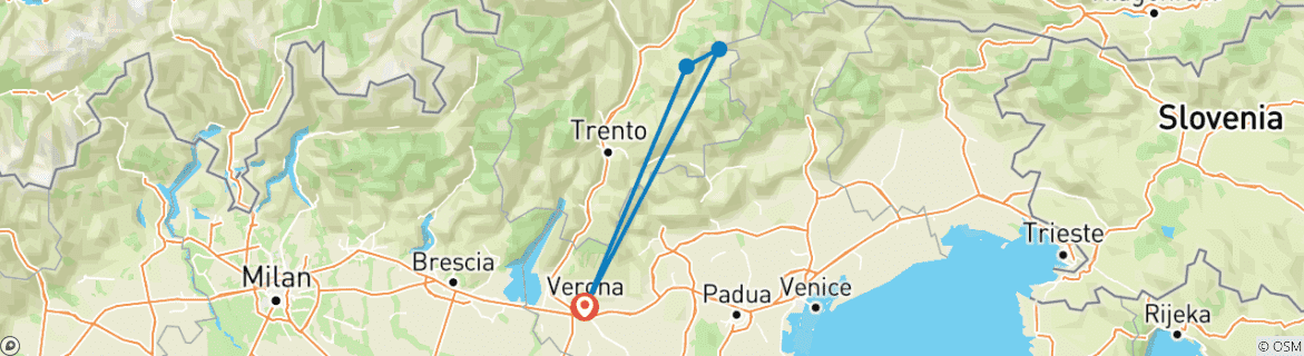 Image of a map showing the route of the tour