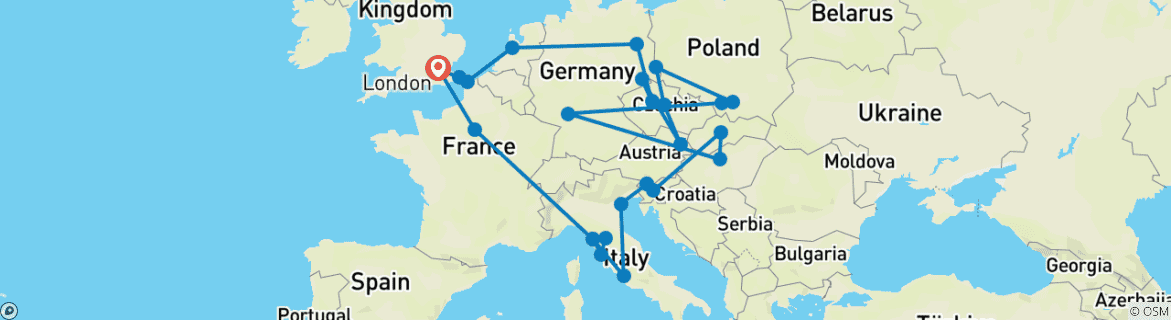 Image of a map showing the route of the tour