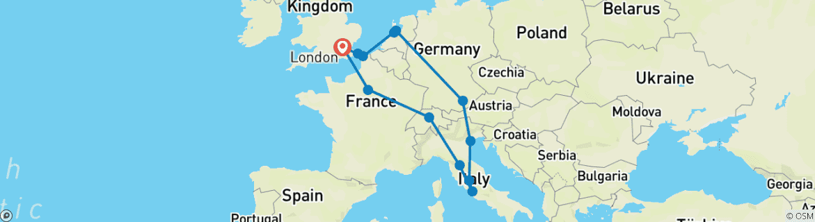 Image of a map showing the route of the tour