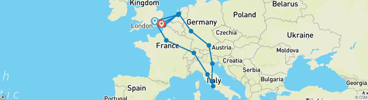 Image d'une carte montrant l'itinéraire du circuit