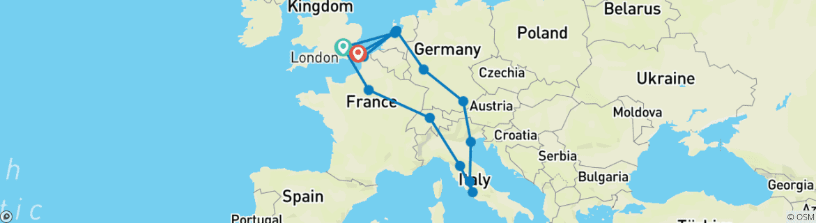 Image d'une carte montrant l'itinéraire du circuit