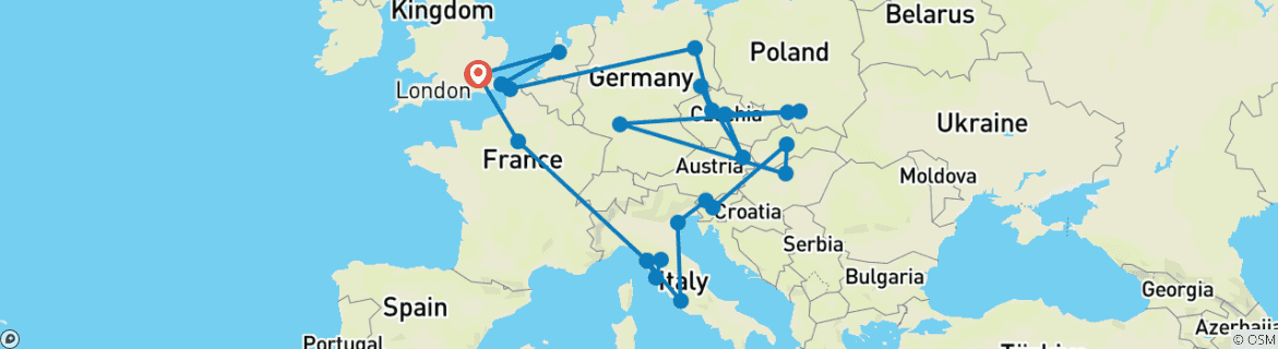 Image of a map showing the route of the tour