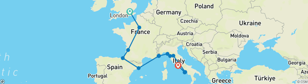 Image d'une carte montrant l'itinéraire du circuit