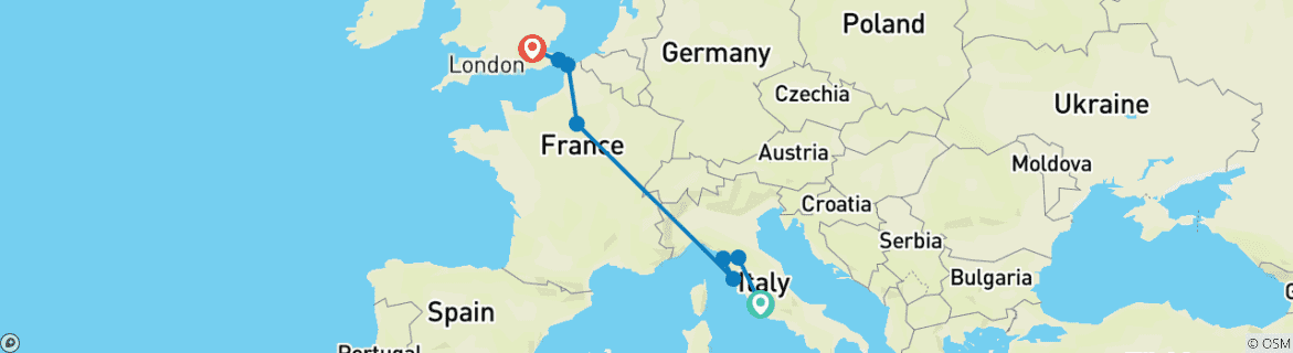 Image d'une carte montrant l'itinéraire du circuit