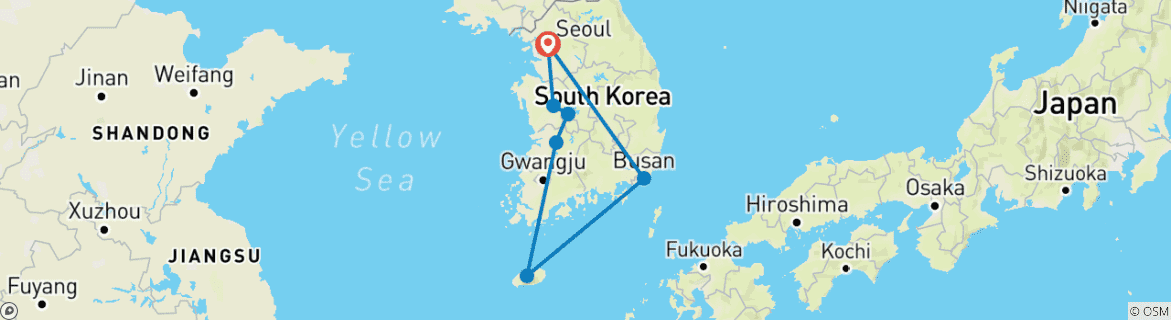 Foto van een kaart met de route van de rondreis