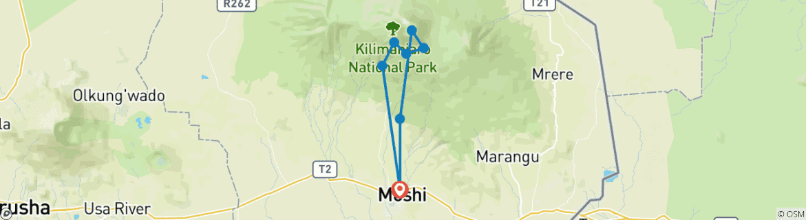 Image of a map showing the route of the tour