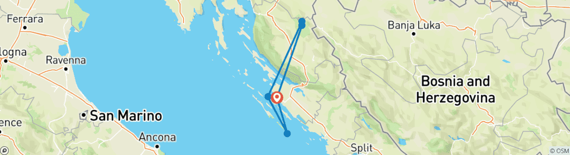 Image of a map showing the route of the tour