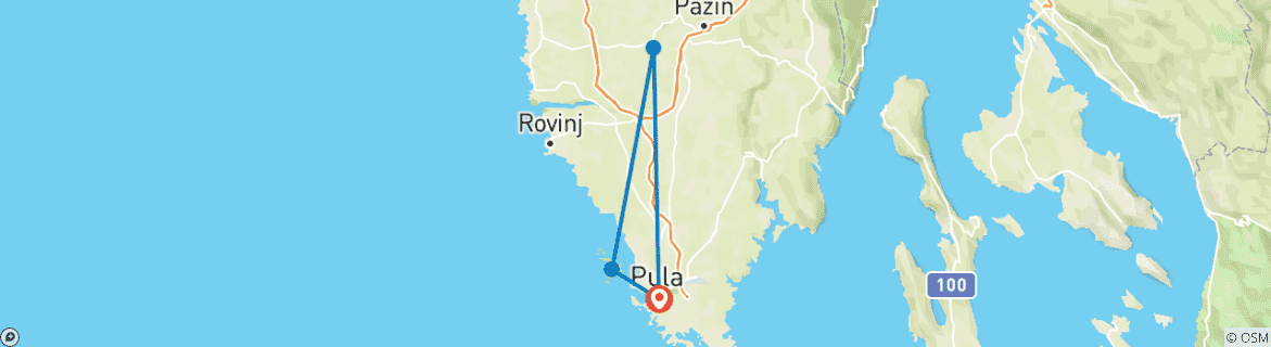 Image of a map showing the route of the tour