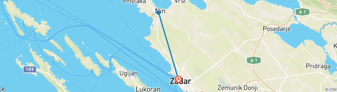 Image of a map showing the route of the tour