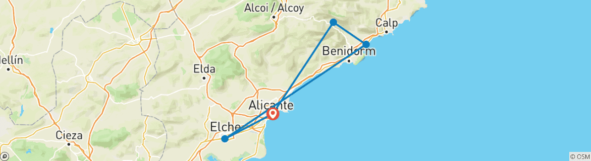 Image d'une carte montrant l'itinéraire du circuit