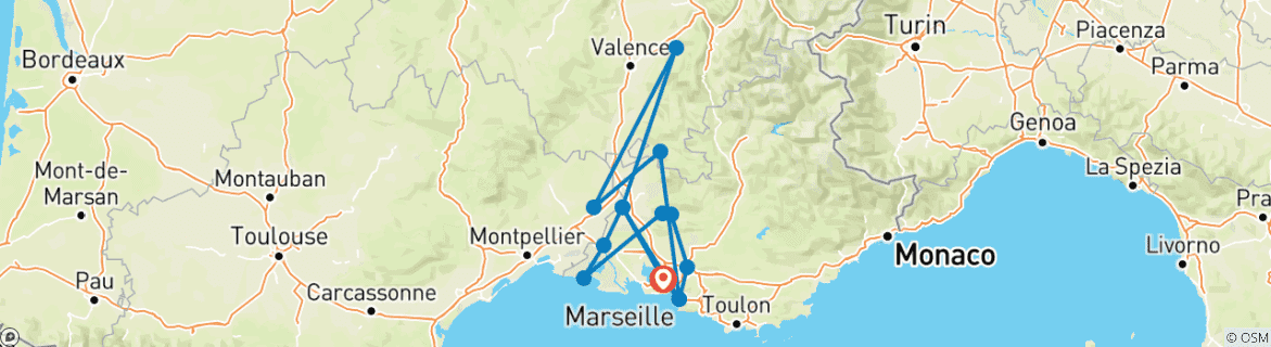Image d'une carte montrant l'itinéraire du circuit