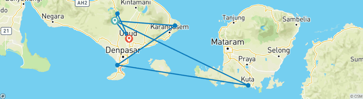 Image of a map showing the route of the tour