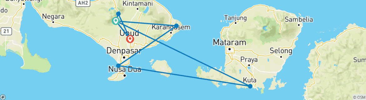 Image of a map showing the route of the tour