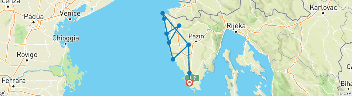 Image of a map showing the route of the tour