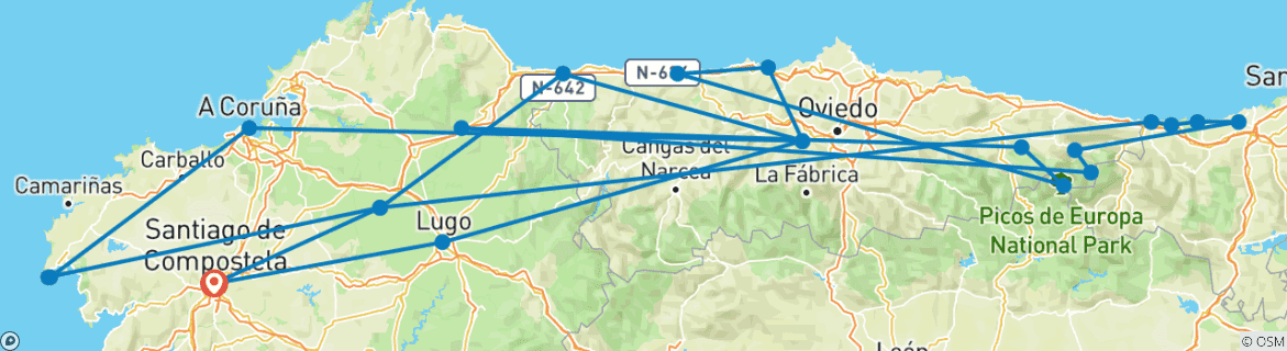 Image d'une carte montrant l'itinéraire du circuit