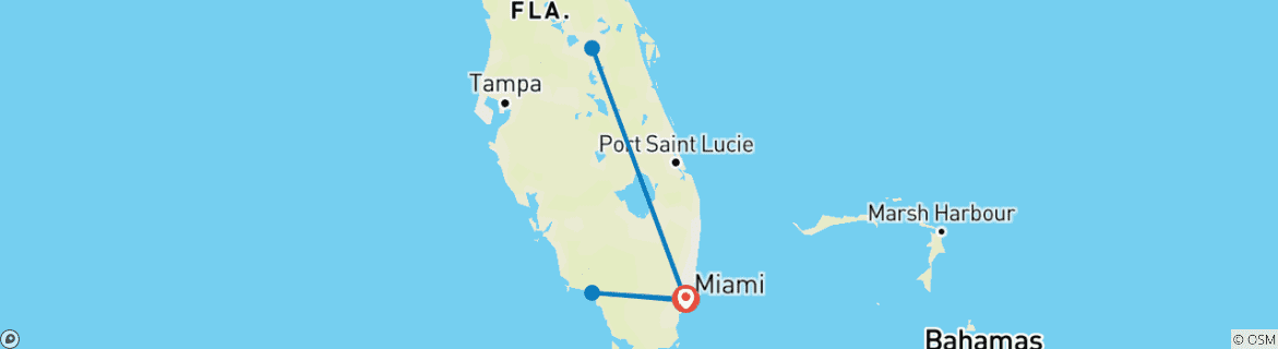 Image of a map showing the route of the tour