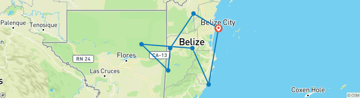Image of a map showing the route of the tour