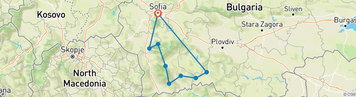 Image of a map showing the route of the tour
