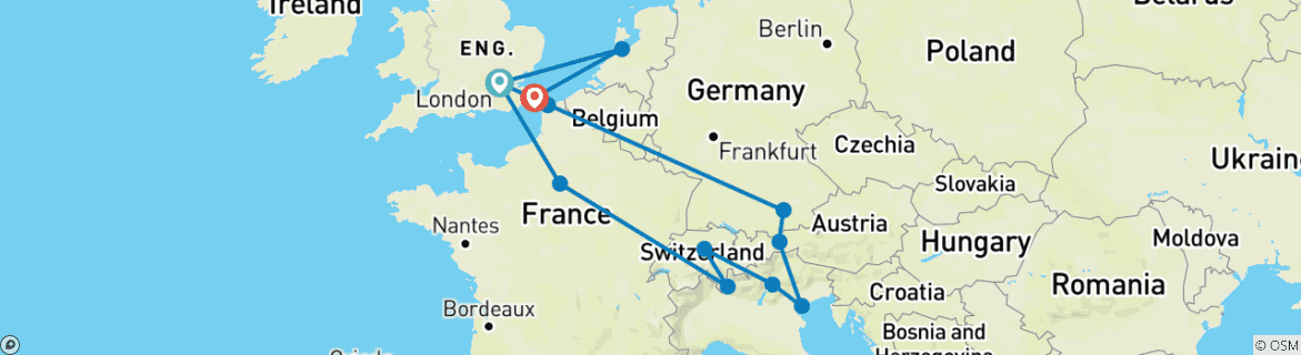 Image d'une carte montrant l'itinéraire du circuit