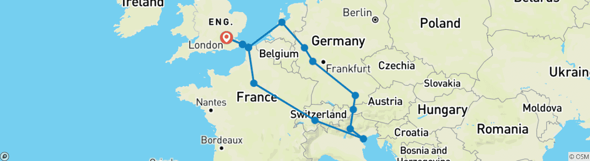 Image d'une carte montrant l'itinéraire du circuit