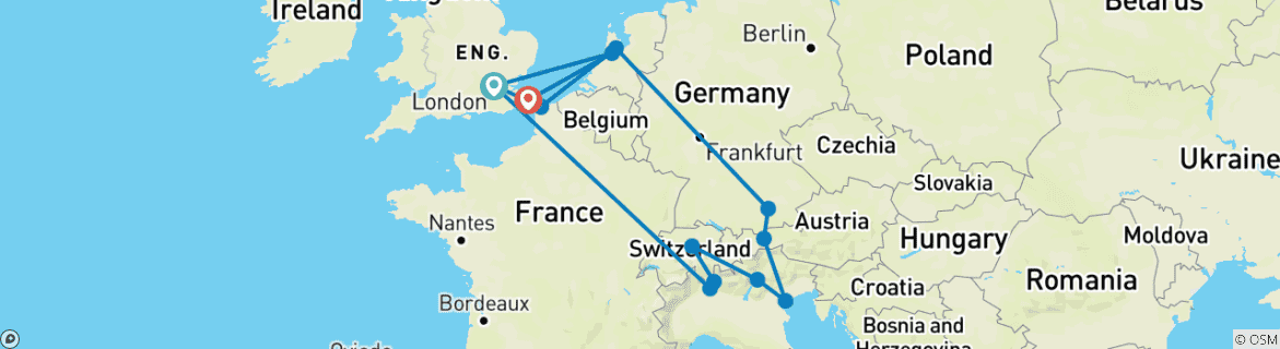 Image d'une carte montrant l'itinéraire du circuit