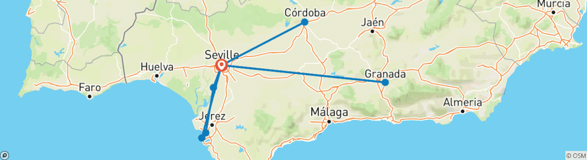 Image of a map showing the route of the tour
