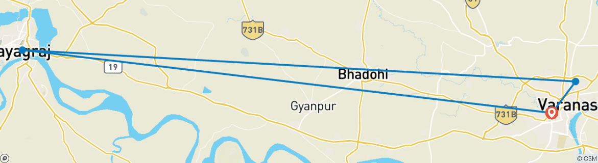 Image of a map showing the route of the tour