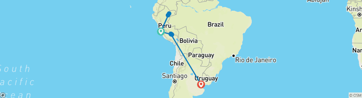 Image of a map showing the route of the tour