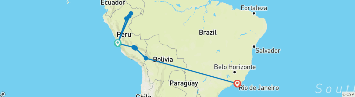 Image of a map showing the route of the tour
