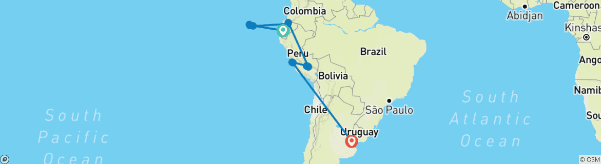 Image of a map showing the route of the tour