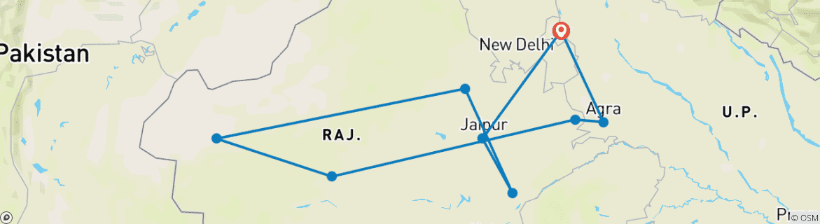 Image of a map showing the route of the tour